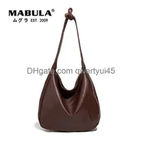 Totes MABULA Knot Handle Women Hobo Shoulder Purse Vintage Big Capacity High Quality Leather Sling Crossbody Handbag Casual Work Bag 021323H