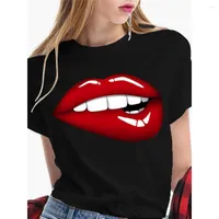 Women's T Shirts Women T-shirts With Red Lips Printed For Woman Fashion Sexy Kiss Lip Tees Tops Summer Short Sleeve Funny T-shirt Female