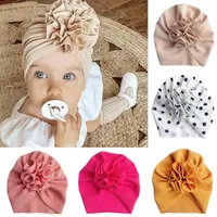 Hattar baby flicka mode blommig knuten turban 0-3y född spädbarn småbarn casual fast cap mjuk bomull beanie barn tillbehör