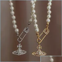 Anh￤nger Halsketten hochwertige Perlen Halskette Designer Design Stift Perlen Damen Diamant Kupfer 18k vergoldete JE Dhrog Drop Lieferung Jude DHF6A