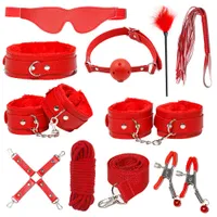 Sexy Set Sex Toys for Couples Exotic Accessories Leather Sex Bondage Gear Sets Lingerie Handcuffs Whip Rope Nipple Clip for SM A