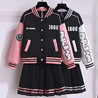 Kleidungssets Teenager Mädchen Spring Junior Girl Loungewear Anzug Baseball Uniformjacke Faltenrock 2pcs JK Outfits 3 14 y 230214