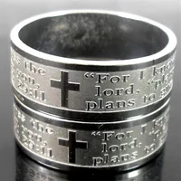 50pcs Etch Lord&#039;s Prayer For I know the plans Jeremiah 2911 English Bible Cross Stainless Steel Rings Whole Fashion Jewelry Lot2618