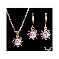 Earrings Necklace Wedding Jewelry Sets Cubic Zircon Sunflower Earring Beautifly Set For Brides Bridesmaid Bridal Drop Delivery Dh9Py