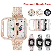 For Apple watch Cases and bands Stainless Steel Strap Bracelet Bling Case Compatible with iwatch Series 8 7 6 5 4 3 SE Jewelry Diamond 299T