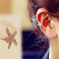Sweet Girl No Pierced Single Ear Clip Rhinestone Starfish Cuff Earring Fashion Ear Cuff313a