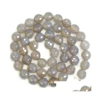 Stone 8mm fctory pris 12mm 14mm runda fasetterade grå agat pärlor naturliga diy löst för smycken gör droppleverans dhgarden dhzln