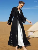Этническая одежда Рамадан Ид Мубарак Блэк Открытый Кимоно Абайя Дубай Турция Ислам Мусульманский арабский платье Абая для женщин
