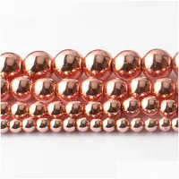 Mat￩riaux magn￩tiques 8 mm Perles en pierre naturelle H￩matite en or rose rond l￢che pour les bijoux faisant 15 pouces 4/6/8/10 mm Drop de Dhgarden Dhulv