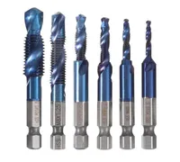Professionele boorbits DrillPro 6pcs M3M10 Combinatie Tapbitset HSS 6542 Blue Nano Coated Deburr Countersink High Speed ​​Steel7283989