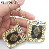 Keychains 2 Styles Muslim Resin Islamic Mini Ark Quran Book Real Paper Can Read Pendant Key Ring Chain Religious Jewelry