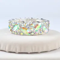 Bangle Simple AB Color Colorful Crystal Cuff S Armband Big Wide Stretch Smyckesgåvor för kvinnor Bröllop Accesorios 230214