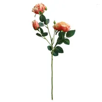 Dekoratif çiçekler sahte çiçek 3 kafa gülleri yapay yeşil bitki düğün dekorasyonları ins rüzgar ev turuncu kırmızı mor ipek bez gül