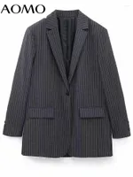 Women's Suits AOMO Women Striped Blazer Coat Vintage Long Sleeve Female Office Wear Suit Outerwear 6P107A