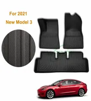 ل Tesla Model 3 2021 Auto Car Floor Mats 3D Allweather TPO Rubber Foot Carpets Carpets Odorless PAD RATHERPRAIN