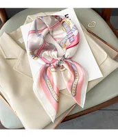 Дизайнерские буквы Принт цветок имитировать шелк шарф для женщин для женщин с длинной ручкой с длинной ручкой шарфы парижский плеч