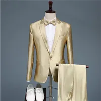 Herenpakken Blazers Host Gold Mens Picture Performance Bow Tie Robe de Mariée Ternos Chaquetas Traje Vestido Novia Weddi
