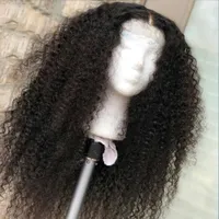 Human Hair Wigs 26 Inch Long Soft Glueless Deep Part Preplucked 180 Density Kinky Curly Natural Black Lace Front Wig For Women Babyhair Daily 230214