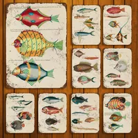 Vintage Colorful Marine Fish Metal Signs Tin Signs Poster Decor for Bar Pub Club Man Cave Wall Decoration 20x30cm Woo