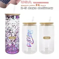 USA Local Warehouse 2 Days Delivery 12/16/25oz Pre-drilled Water Bottles Double Wall Snow Globe Glass Mugs Super Size Coffee Tea Tumblers Wholesale