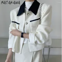 Kvinnors jackor pantalon tweed kvinnor kontrast färg vintage höst vinter korta rockar elegant koreansk mode lös chaqueta mujer