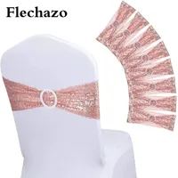 Sashes 1050pieces Sided Sequindide Sequinin Chair Bows Bands with Buckle for Wedding Decoration Knot Spandex el Banquet Birthday Party Home Deco 230214