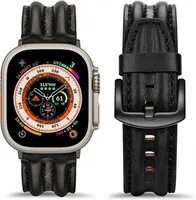 Подлинный кожаный ремешок для Apple Watch Band 44 мм 40 мм 42 мм 38 -мм браслет с двойным килером 49 мм 45 мм 41 мм Iwatch Ultra Series 8 7