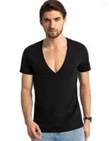 Herrenanzüge 8842 Diepe V-Hals T-Shirt Voor Mannen Onzichtbar Hemd Mannelijke Low Cut Vneck Brede Vee Tee Model Scoop Zoom Slim Fit