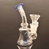 Small Pocket Hookahs Glass Bong Oil Burner Pipes Heady Thickness Dab Rigs 14mm Female Joint Bubbler Beaker Recycle Bong for Travel with Dry Herb Tobaco Bowl Cheapes