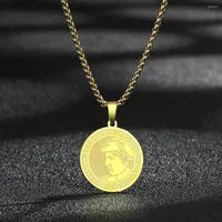 Pendant Necklaces LUTAKU Stainless Steel Handmade Alexande Round Ancient Greek Coin Necklace Vintage Choker Charm Gift Talisman Jewelry