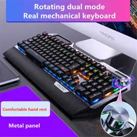 Teclados novos teclados de jogos mecânicos reais de metal K100 com suporte para o suporte para celular de descanso de mão Ajuste do botão com fio 104-teclado T230215
