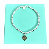 Armbänder Luxus Liebe Herz 925 Silber Charme Perlen -Tag Stränge Armband Frauen Fein Schmuck Trendy Perlen Kette Runde Ball Armbänder für 320z
