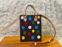 YK Sac Plat Noktalar Tote Çanta Kadınlar Mini Omuz Çantası Tasarımcısı Renkli Polka Dot Crossbody Çanta Tuval Deri Çanta Alışveriş Çantası
