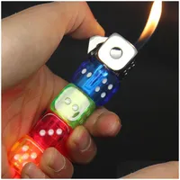 ライターの新しい創造的な性格Colorf Flash Dice Lighter Funny Toy Butane Refillable Gas Portable Gadgets for Men Rotatable Drop Dh3ou