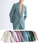 Kvinnors kostymer 11 färger vårkvinna mode singel knapp rak kontor blazer kvinnlig solid grundläggande matchande långärmad topp damer jacktet