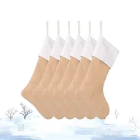 6pcs set Christmas Socks Large Burlap Stockings Jute Xmas Stocking Plain Fireplace Decor Tabletop Party Decoration 210911270e