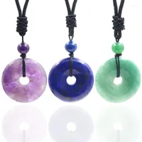 Colares pendentes de pingente 30 mm de pedra natural fivela de fivela clássica de amuleto de amuleto de cristal colar de sorte jóias de corda ajustável