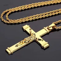 High Quality 24k Gold Plated Jesus Christ Cross Pendant Necklace Hip Hop Rap Golden Crucifixio Cuban Chain Men Jewelry