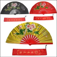 New 13 Martial Arts Kung Fu Tai Chi Bamboo Wood Fan Hand Wushu Peony Pratice Training Stage Performance with Dragon237A