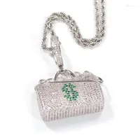 Hänge halsband Hip Hop smycken kubik zirkonia asfalterade bling ised amerikanska dollar pengar handväska hängen halsband för kvinnor män rappare gåva