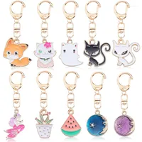 Keychains 10 Design Style Coloured Cat Mermaid Watermelon Squirrel Ghost Star Moon Key Chain Rings Phone Pendant Charms Backpack Bag O