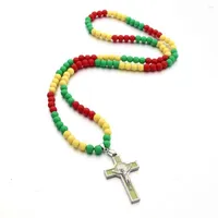 Pendant Necklaces KOMi Religious Catholic Acrylic Colored Round Beaded Necklace Luminous Cross Praying Jewelry Collana R-365