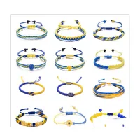 Charm Bracelets Gelbblau Ukraine f￼r Frauen M￤nner handgefertigtes ukrainische Flagge Farb Woven String Armband Design Paar Schmuck Drop Deli Dhcoa