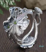 Vya 925 Pulsera de plata esterlina para mujeres Thai vintage Lotus Leaf Bangles Open Jewelry 2105129094625