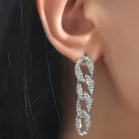 Stud Earrings Punk Long Zircon Chain Dangle Women Vintage Metal Cuban Pendant Ear Studs Geometric Accesories Jewelry For WomenStud