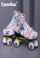 Inline Roller Skates Graffiti Druckmikrofaser Leder Mann Frau Outdoor Skating Schuhe 4Wheel Patinen Zapatos Con Patines19202328