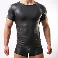 Мужские рубашки эластичная краска искусственная кожа сексуальная узкая мужская футболка под нижнее белье