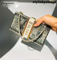 Totes Money Clutch Rhinestone Purse 10000 Dollars Stack of Cash Evening Handbags Shoulder Wedding Dinner Bag 8 Color 2022 women ba9322527