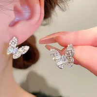 Stud Earrings Brand Zirconia Clear Gold Glitter Women's Silver Plated InsInlay Fashion Luxury Earring