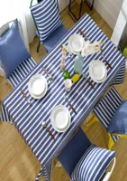 Tkanina stołowa bawełniana poliestrowa gęsta tkanina obrus do stolika prostokąta w stylu śródziemnomorskim niebieski pasek stół okładki J26683103